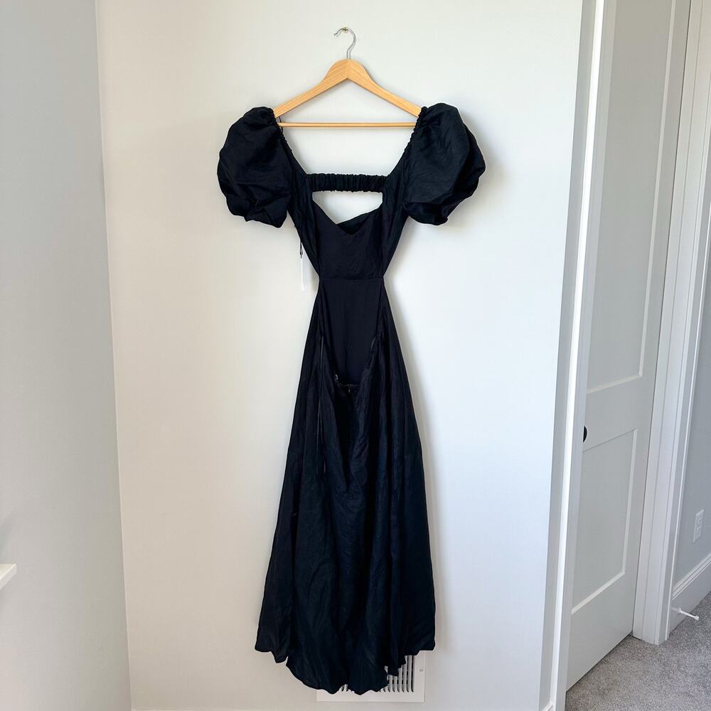 ASTR The Label Angeles Puff Sleeve Cutout Linen Dress Black S NWT - Picture 3 of 8